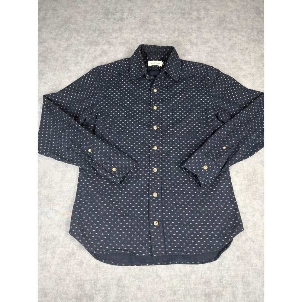 Taylor Stitch Shirt Mens 36 Navy Print Button Down USA Handmade In California